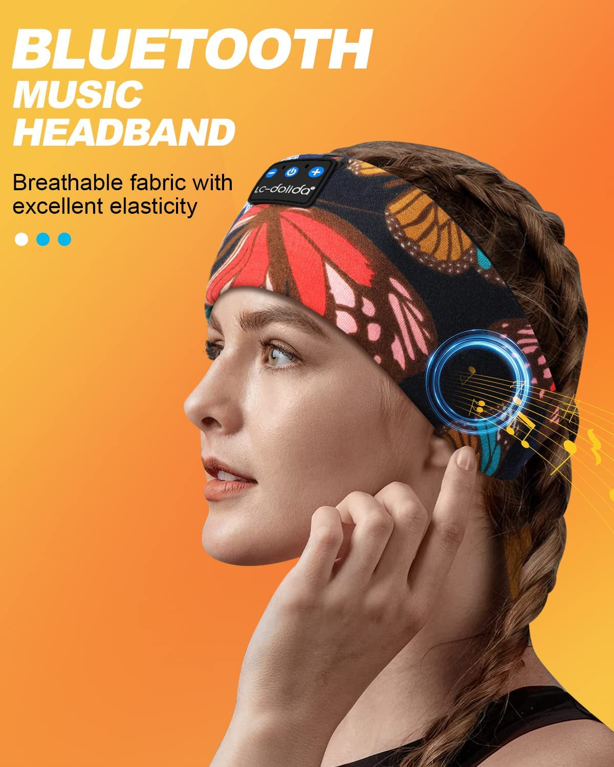 Sleep Headphones Headband Bluetooth 5.4, Sports Headband Earphones Wireless with Speaker Microphone USB C for Women Sleeping Gift Workout Jogging Yoga Insomnia Travel Meditation, Butterfly
