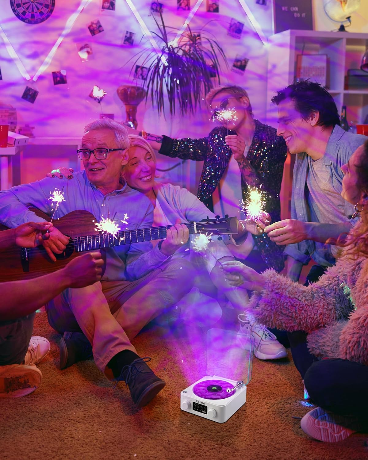 Waves Vinyl Bluetooth Speaker, Vinyl Record Player Style Speaker with Ocean Sound White Noise, Retro Bluetooth Speaker with Ambient Light and Timer, Mini Record Player Cute Speaker, White